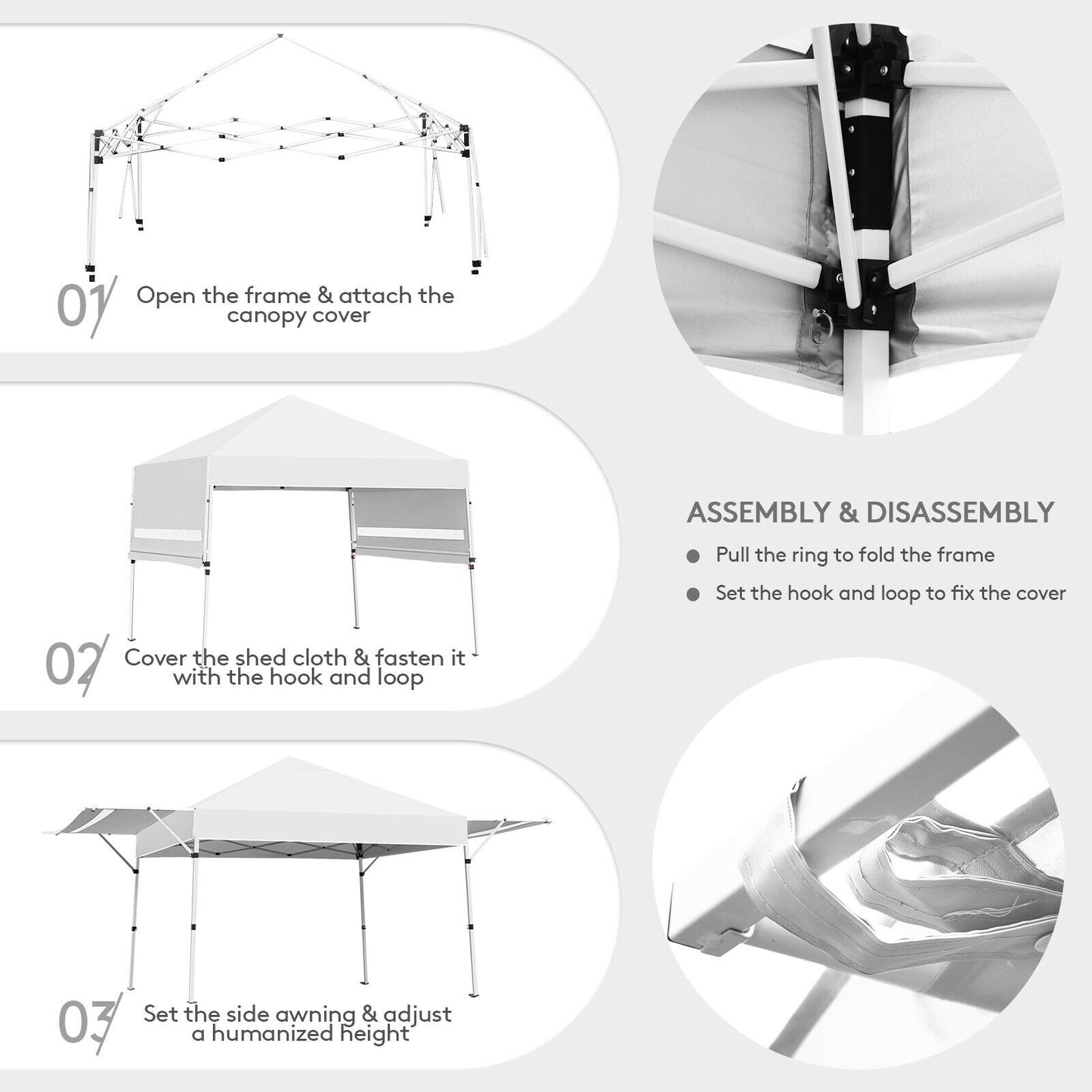 17 Feet x 10 Feet Foldable Pop Up Canopy, Adjustable Instant Sun Shelter, White Canopies at Gallery Canada