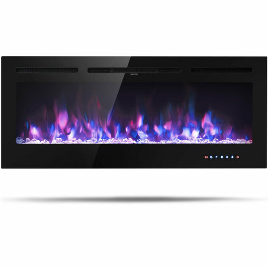 50 Inch Recessed Electric Insert Wall Mounted Fireplace with Adjustable Brightness, Black