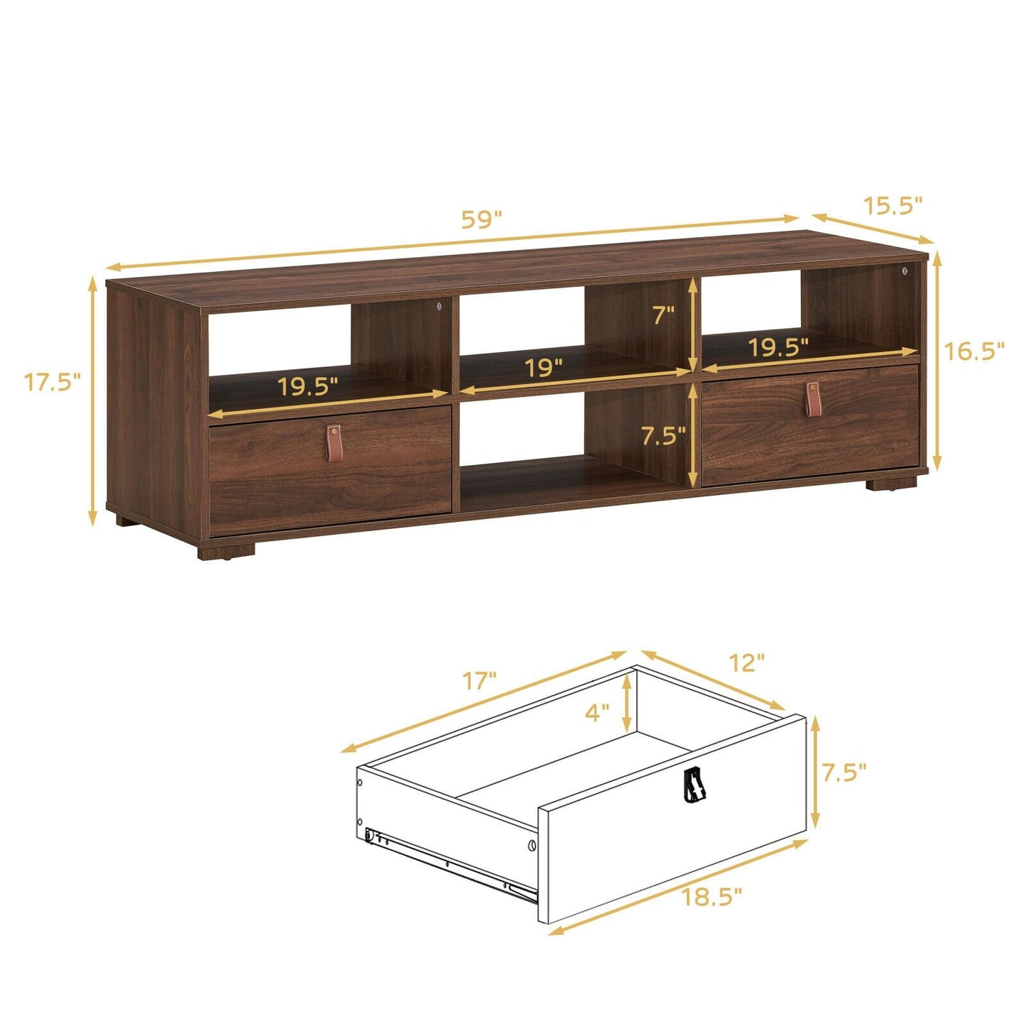 TV Stand Entertainment Media Center Console for TV's up to 60 Inch with Drawers Walnut, Walnut at Gallery Canada