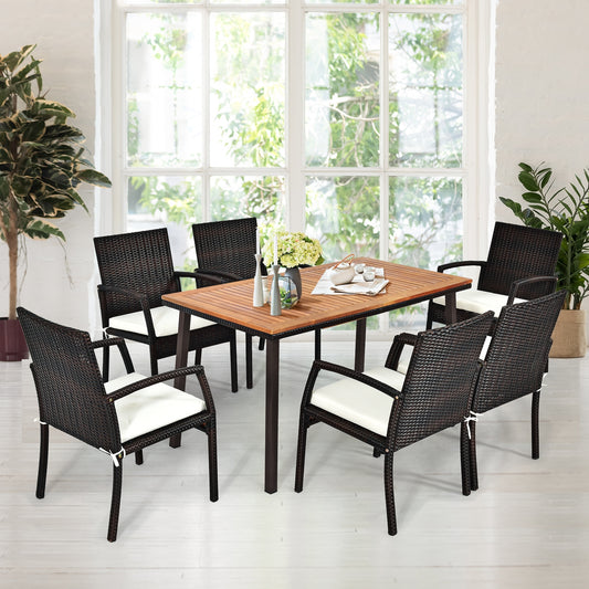 55 Inch Dining Table, Umbrella Hole, Natural, Acacia Patio Dining Tables Natural at Gallery Canada
