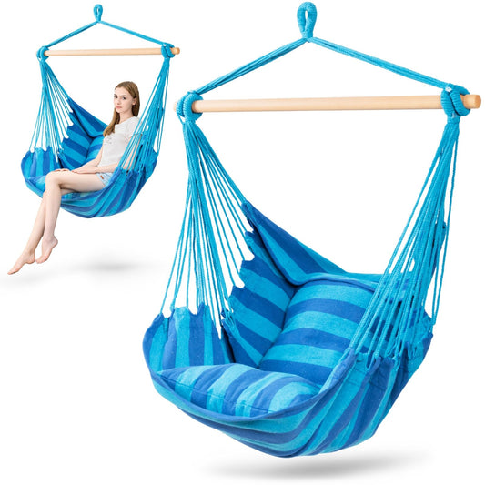 4 Color Deluxe Hammock Rope Chair Porch Yard Tree Hanging Air Swing Outdoor, Blue at Gallery Canada
