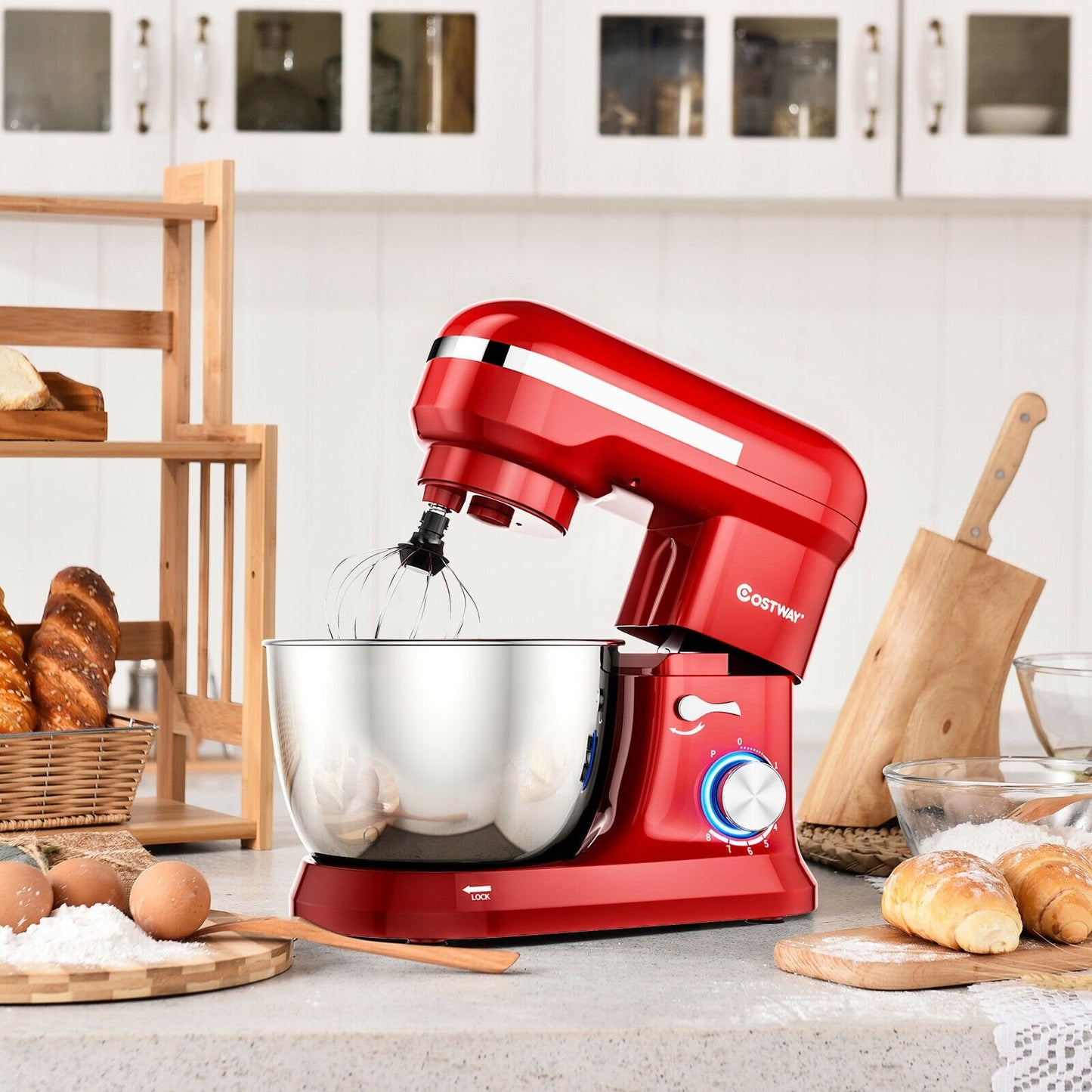 4.8 Qt 8-speed Electric Food Mixer with Dough Hook Beater, Red at Gallery Canada