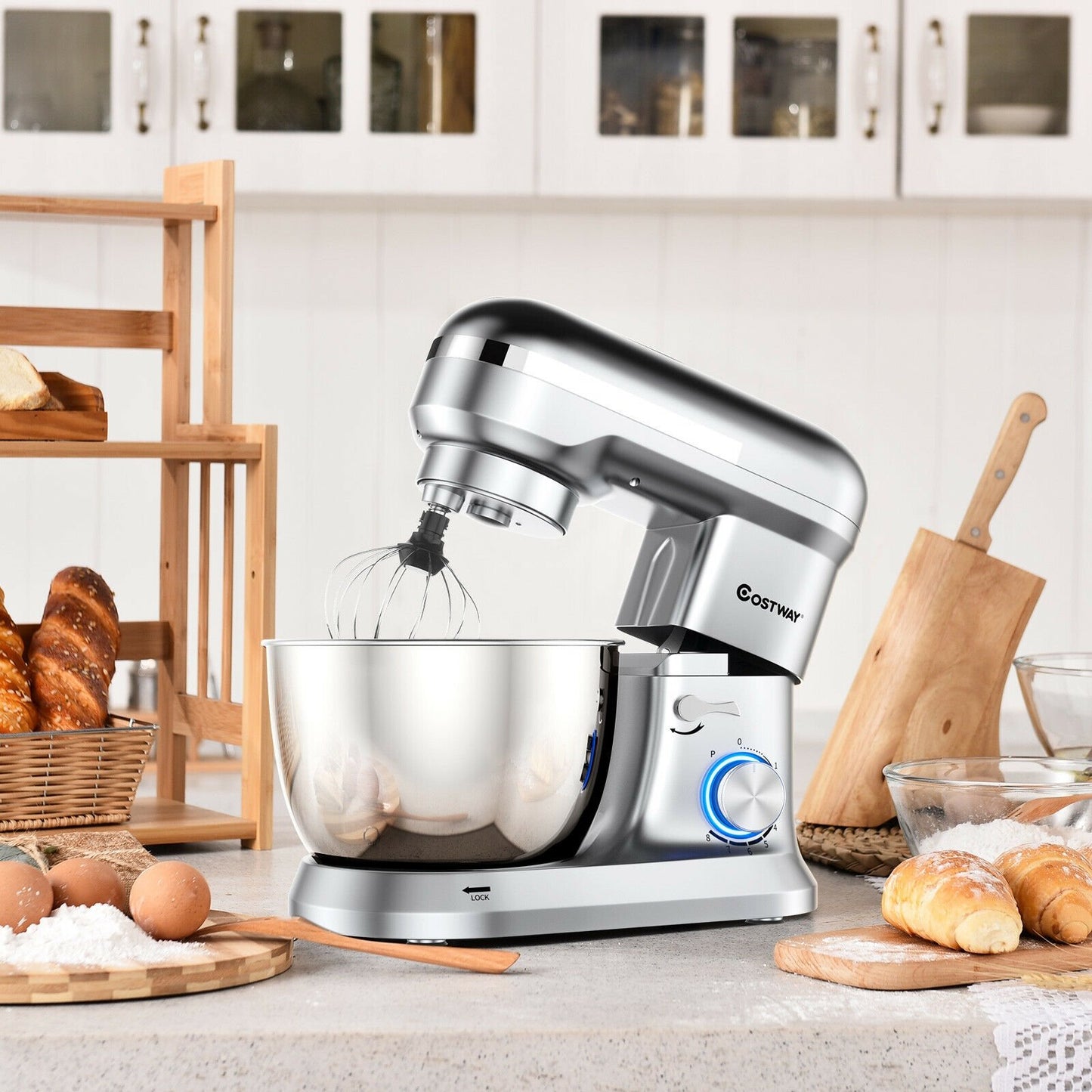 4.8 Qt 8-speed Electric Food Mixer with Dough Hook Beater, Silver at Gallery Canada