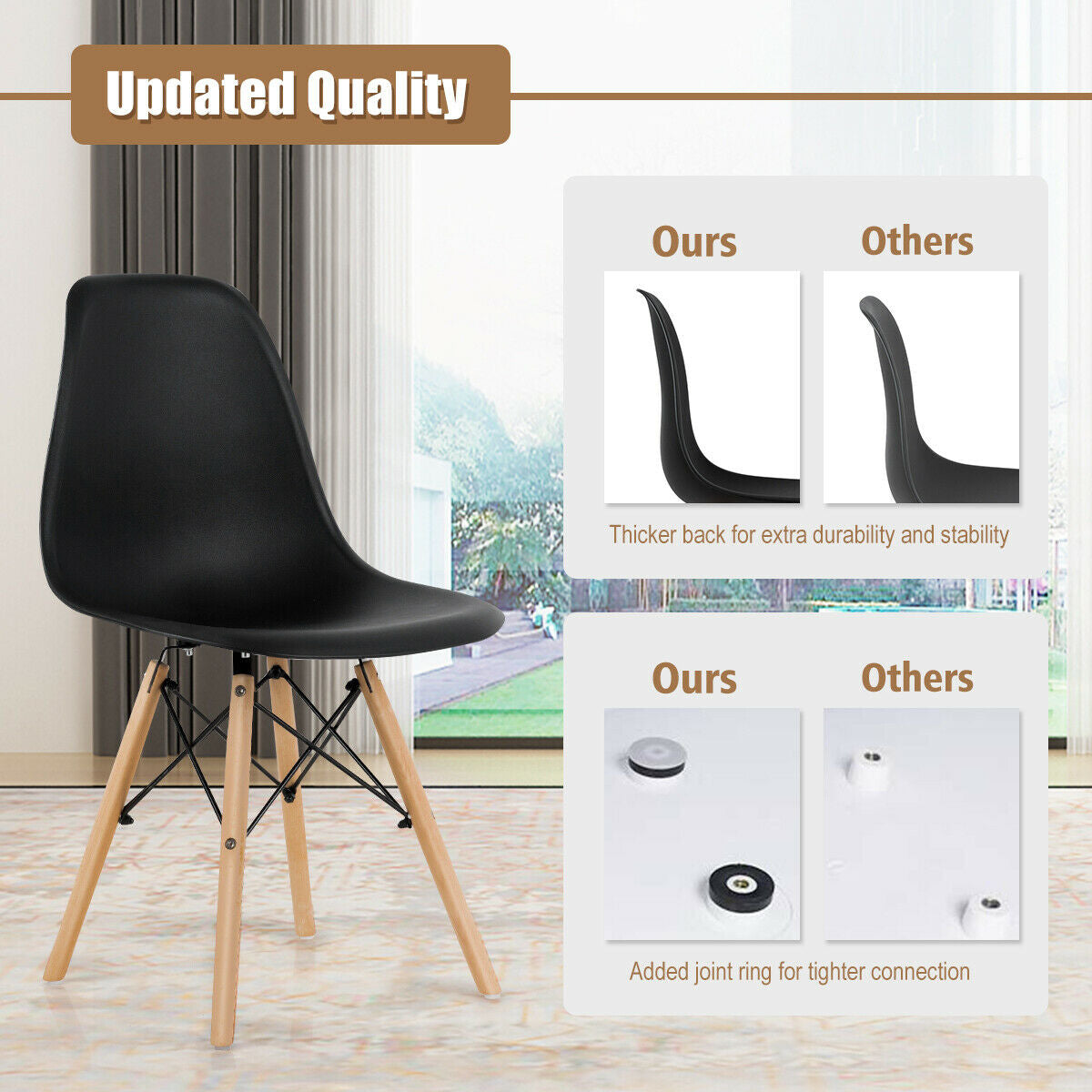 Set Of 4 Modern Dining Side Chairs, Wood Legs, Black Dining Chairs at Gallery Canada