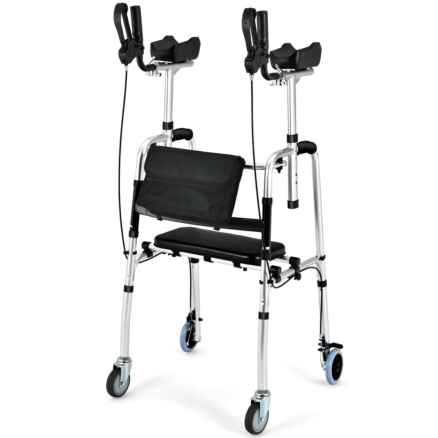 Folding Auxiliary Walker Rollator with Brakes Flip-Up Seat Bag Multifunction, Silver at Gallery Canada