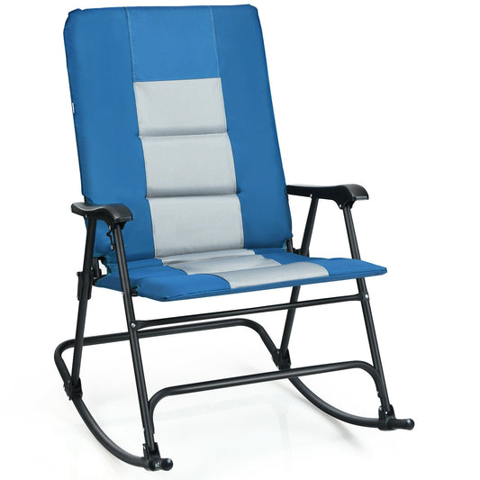 Foldable Rocking Padded Portable Camping Chair with Backrest and Armrest, Blue at Gallery Canada