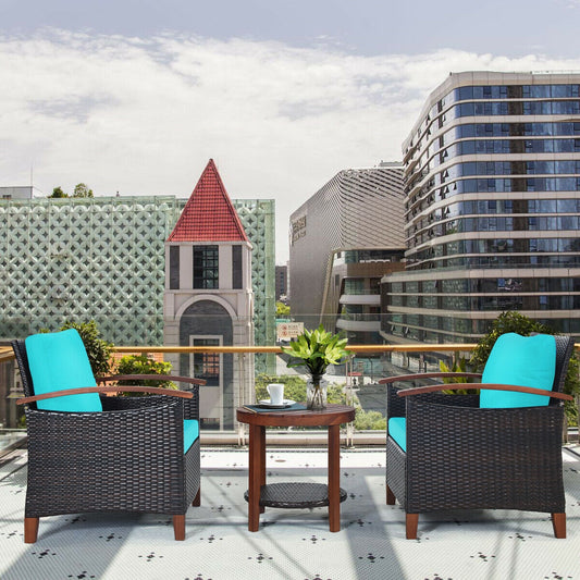 3 Pc Solid Wood Frame Patio Rattan Furniture Set, Turquoise Patio Conversation Sets Turquoise at Gallery Canada