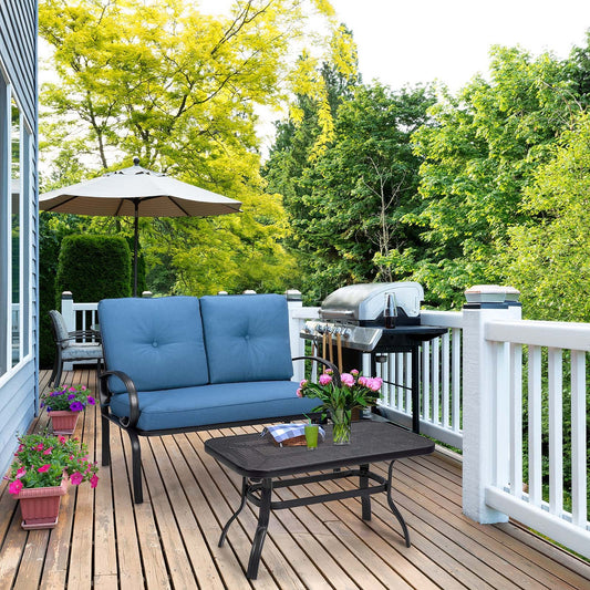 Patio Outdoor Cushioned Coffee Table Seat, Blue Patio Conversation Sets Blue at Gallery Canada