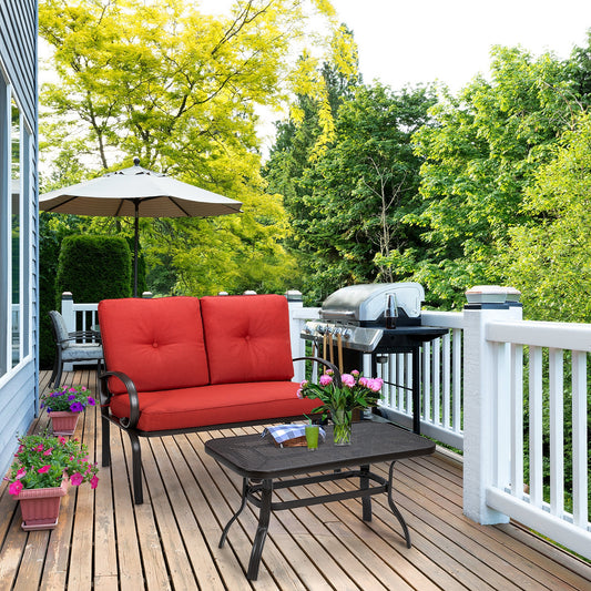 2 Piece Patio Outdoor Cushioned Coffee Table Seat, Red Patio Conversation Sets Red at Gallery Canada