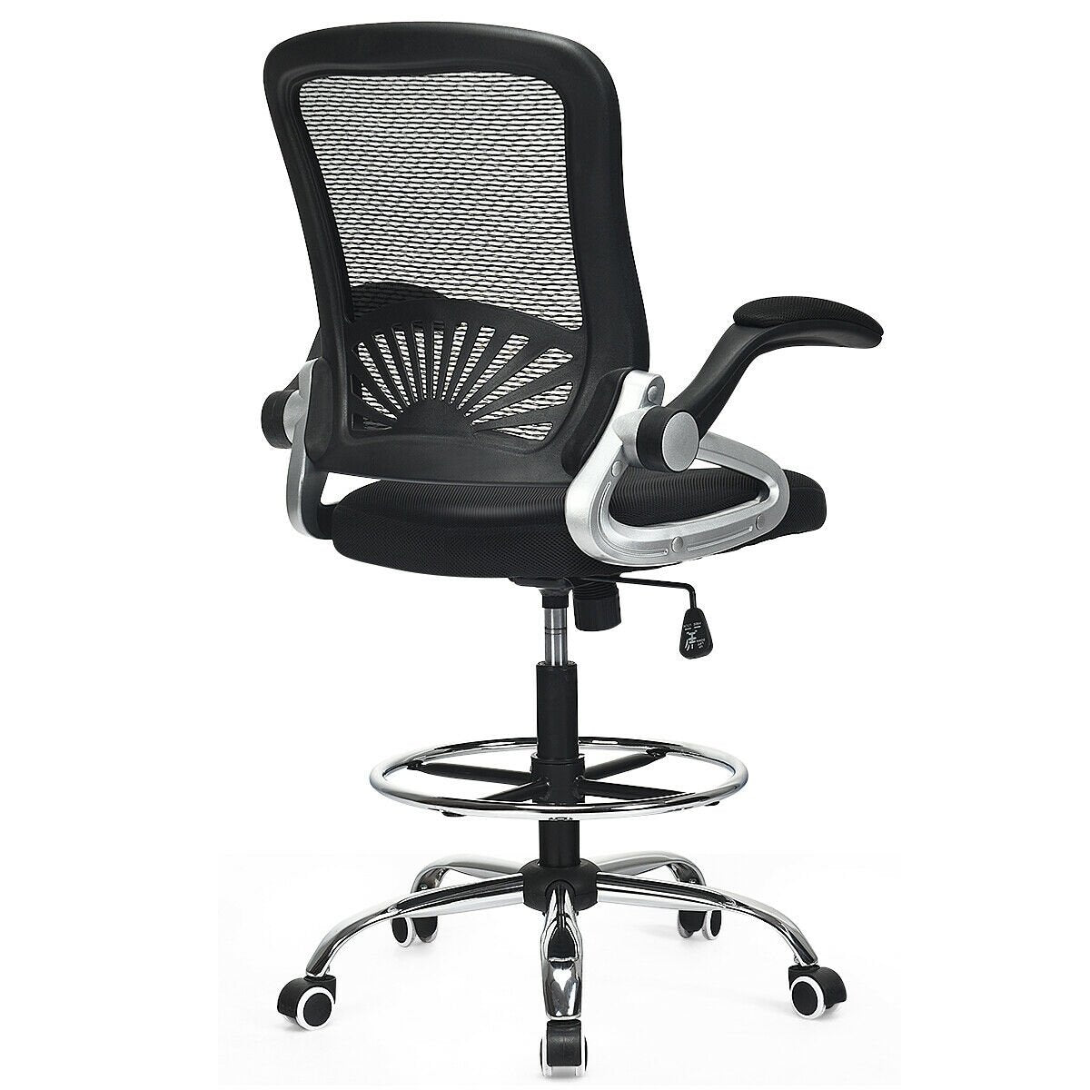 Adjustable Height Flip-Up Mesh Drafting Chair with Lumbar Support, Black at Gallery Canada