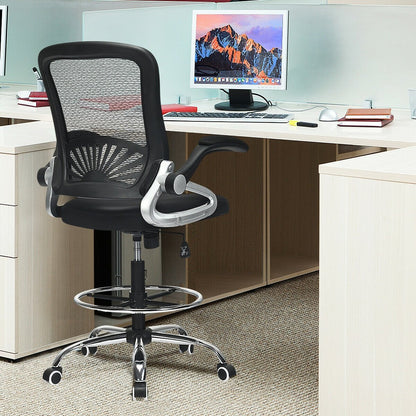 Adjustable Height Flip-Up Mesh Drafting Chair with Lumbar Support, Black at Gallery Canada