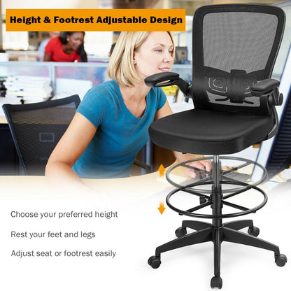 Height Adjustable Drafting Chair with Flip Up Arms, Black at Gallery Canada