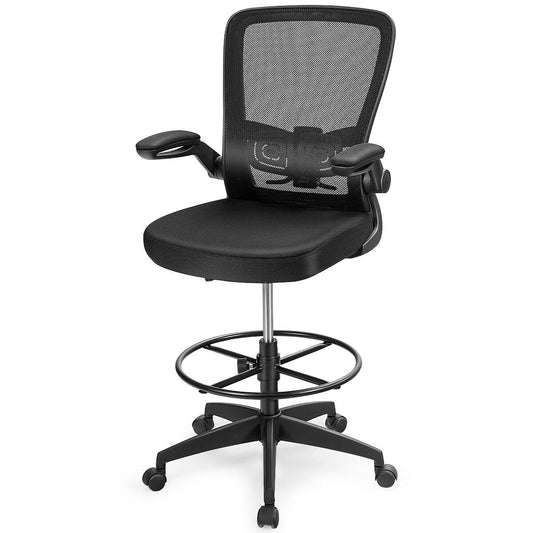 Height Adjustable Drafting Chair with Flip Up Arms, Black