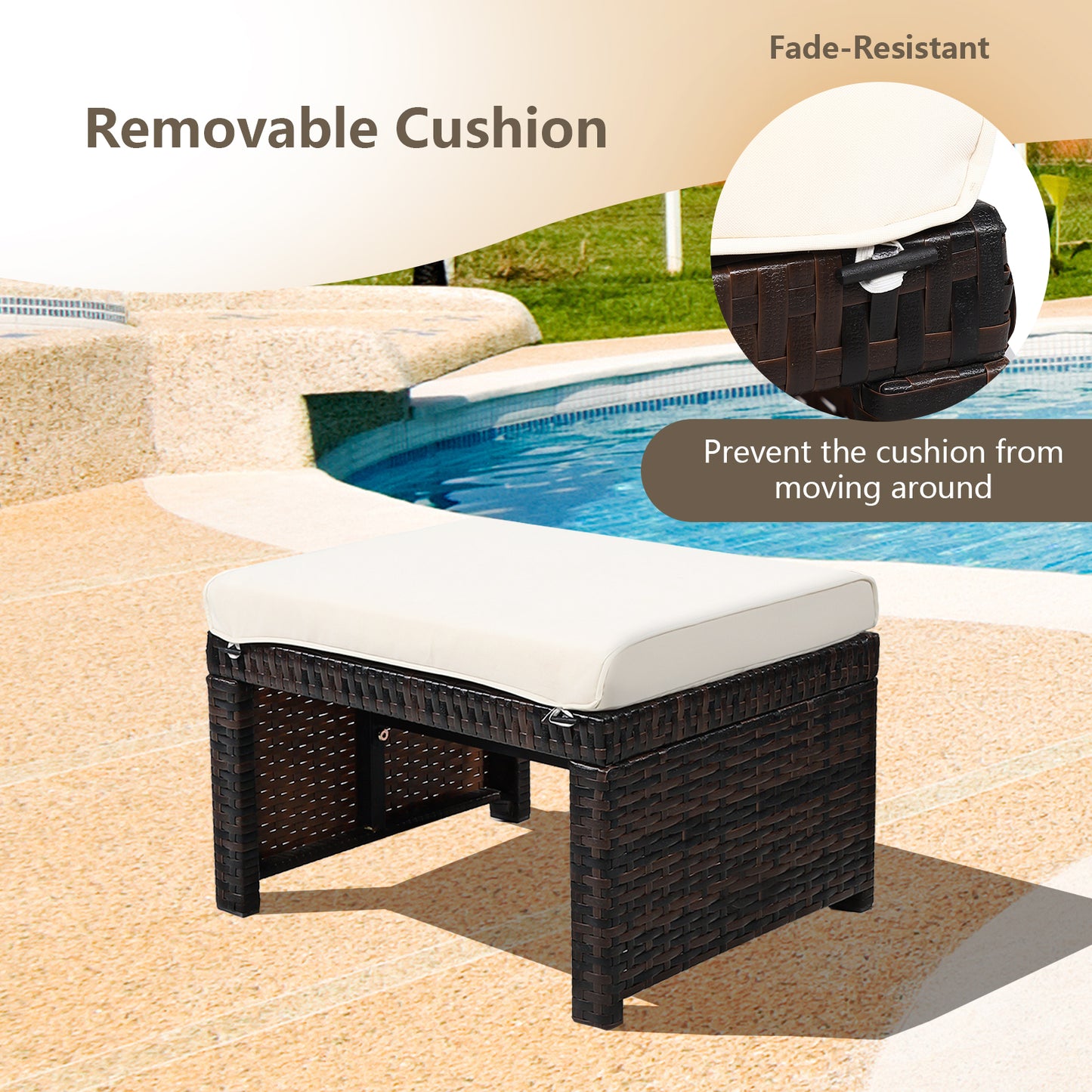Patio Rattan Ottomans With Soft Cushion, 2 Pieces, White Outdoor Seating & Patio Chairs at Gallery Canada
