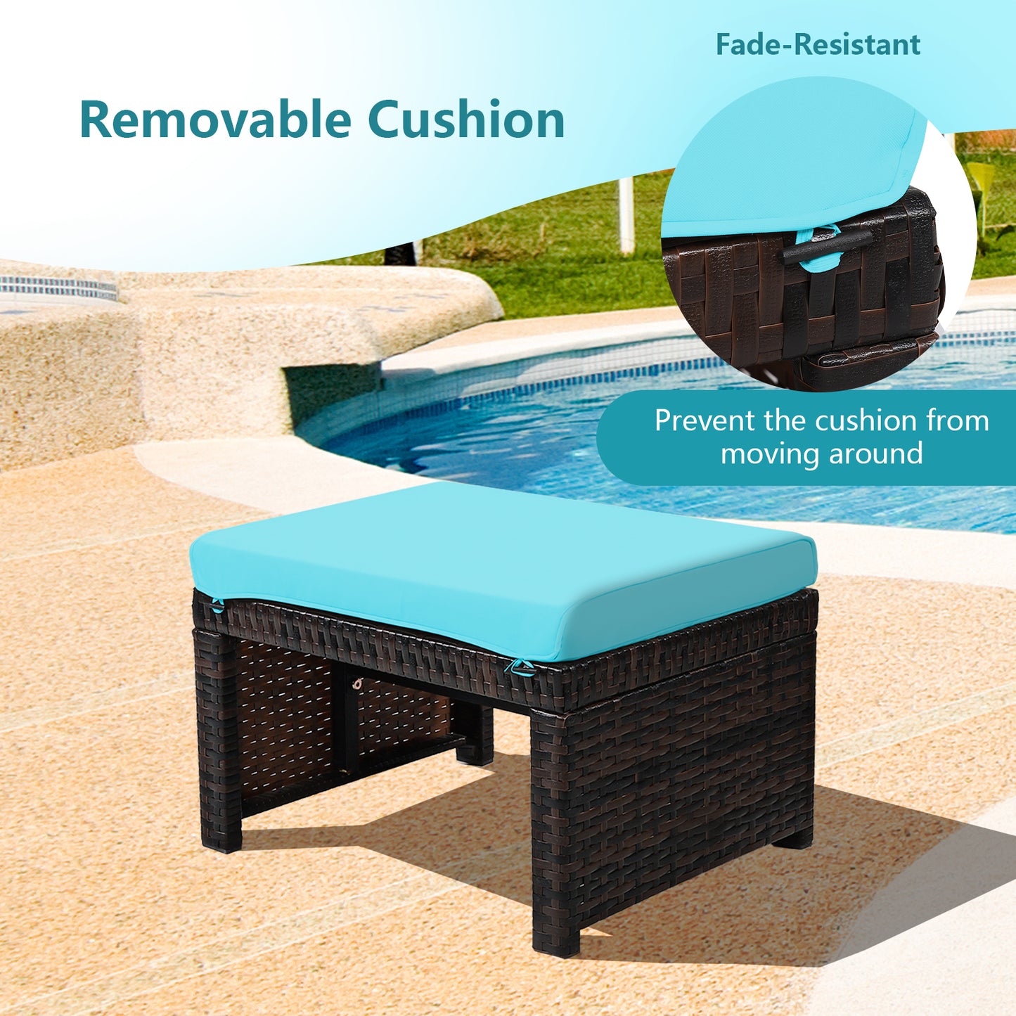 Patio Rattan Ottomans With Soft Cushion, 2 Pieces, Turquoise Outdoor Seating & Patio Chairs at Gallery Canada