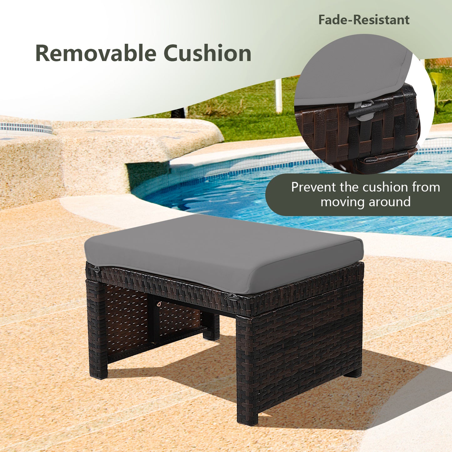 Patio Rattan Ottomans With Cushion, 2 Pieces, Gray Outdoor Seating & Patio Chairs at Gallery Canada