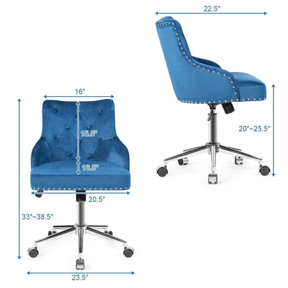Tufted Upholstered Swivel Computer Desk Chair with Nailed Tri, Blue at Gallery Canada
