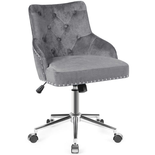 Tufted Upholstered Swivel Computer Desk Chair with Nailed Tri, Gray