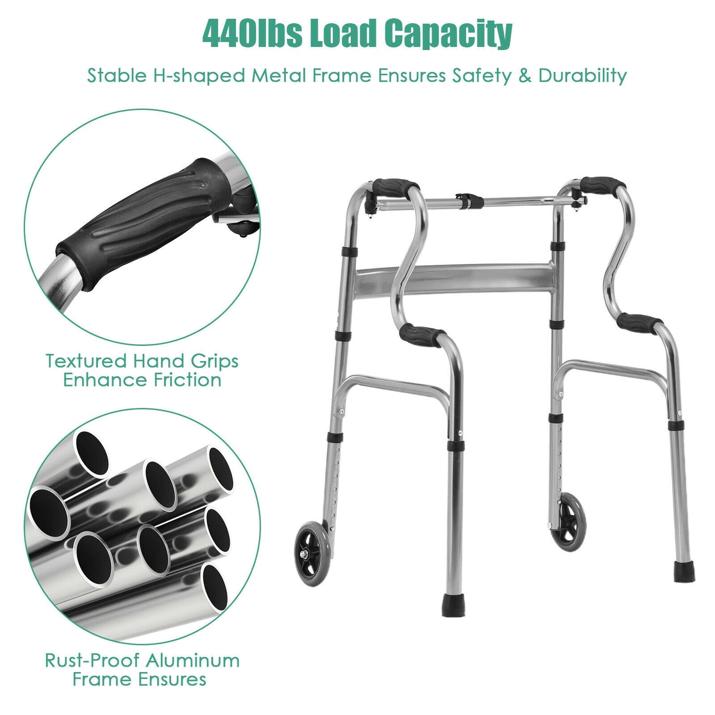 Adjustable Heavy-Duty Folding Walker with Unidirectional Wheels and Bi-Level Armrests at Gallery Canada