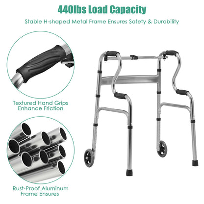 Adjustable Heavy-Duty Folding Walker with Unidirectional Wheels and Bi-Level Armrests at Gallery Canada