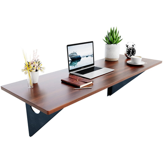 40 x 14 Inch Wall-Mounted Desk Rubber Wood Dining Table with Sturdy Steel Bracket, Brown