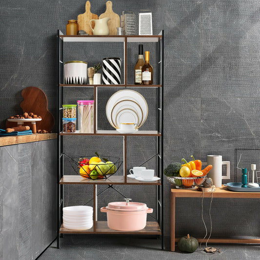 4-Tier Industrial Bookshelf, Floor Standing Storage Rack, Brown Bookcases Brown at Gallery Canada