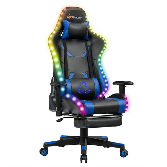 Massage Racing Gaming Chair  Chair with RGB LED Lights, Blue