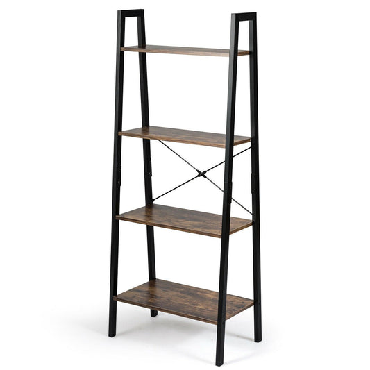 4-Tier Industrial Ladder Shelf with Metal Frame, Brown at Gallery Canada