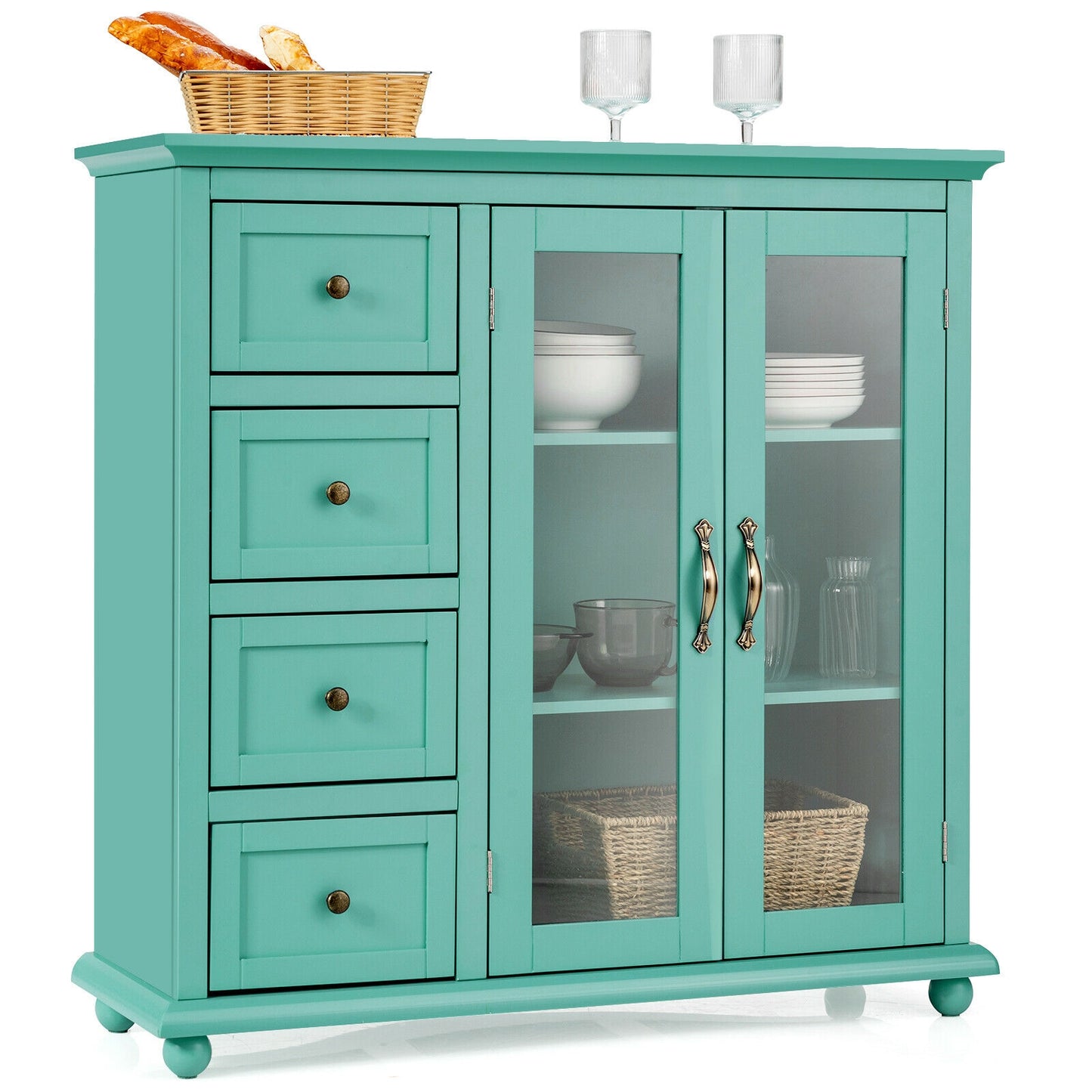 Buffet Sideboard Table, Kitchen Storage Cabinet with Drawers and Doors, Green