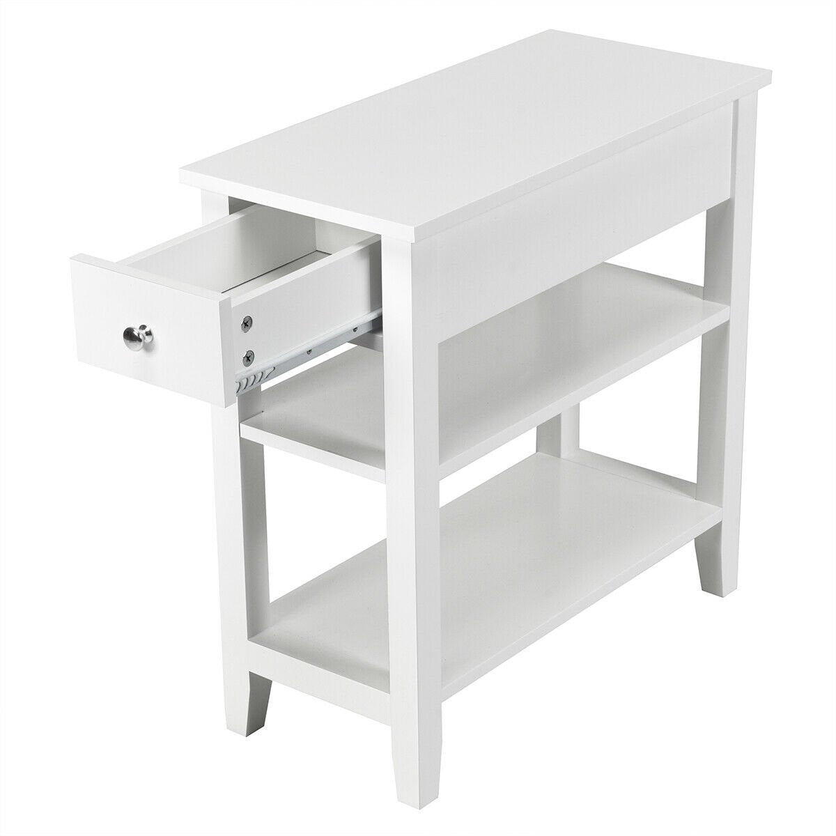 3-Tier Nightstand Bedside Table Sofa Side with Double Shelves Drawer, White at Gallery Canada