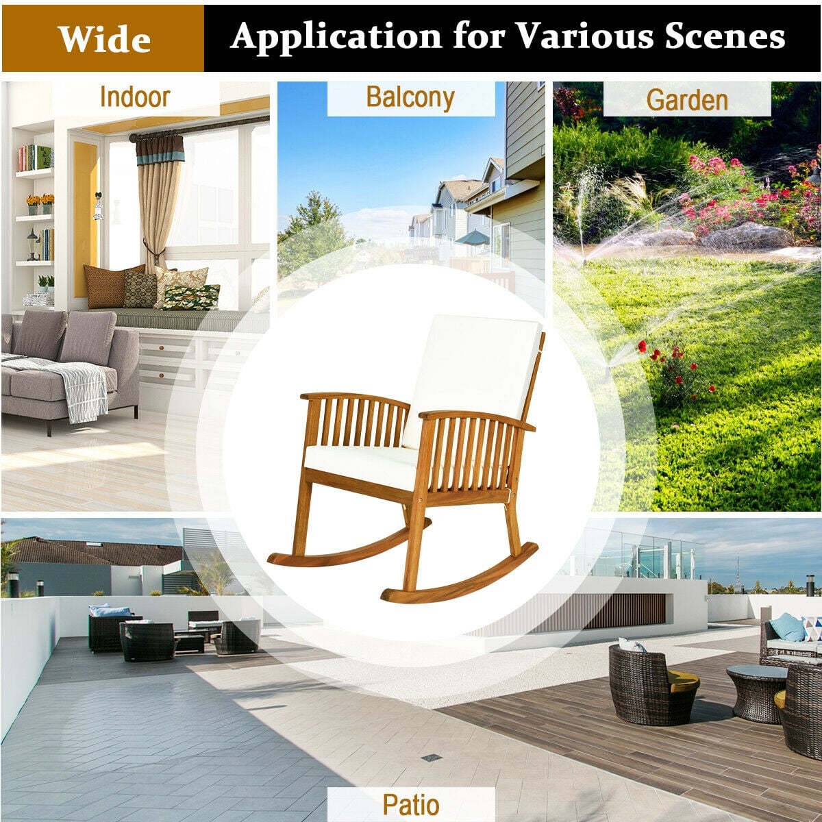 Outdoor Acacia Wood Rocking Chair, Natural Patio Rocking Chairs & Gliders at Gallery Canada