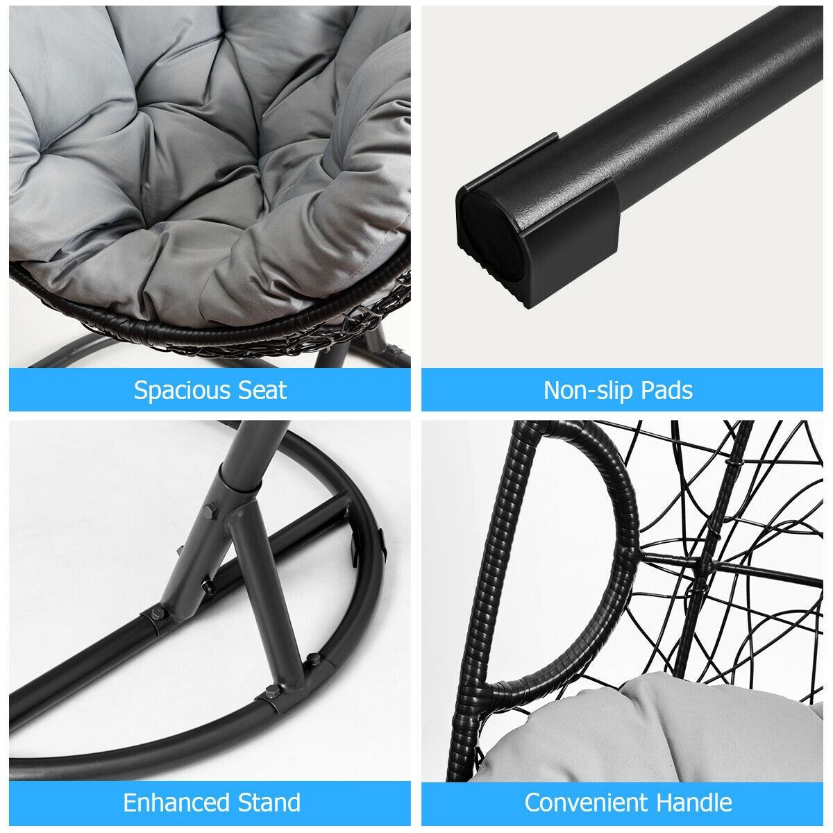 Hanging Cushioned Hammock Chair With Stand, Gray Hammocks at Gallery Canada