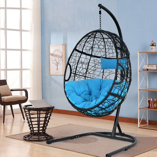 Hanging Cushioned Hammock Chair With Stand, Blue Hammocks Blue at Gallery Canada