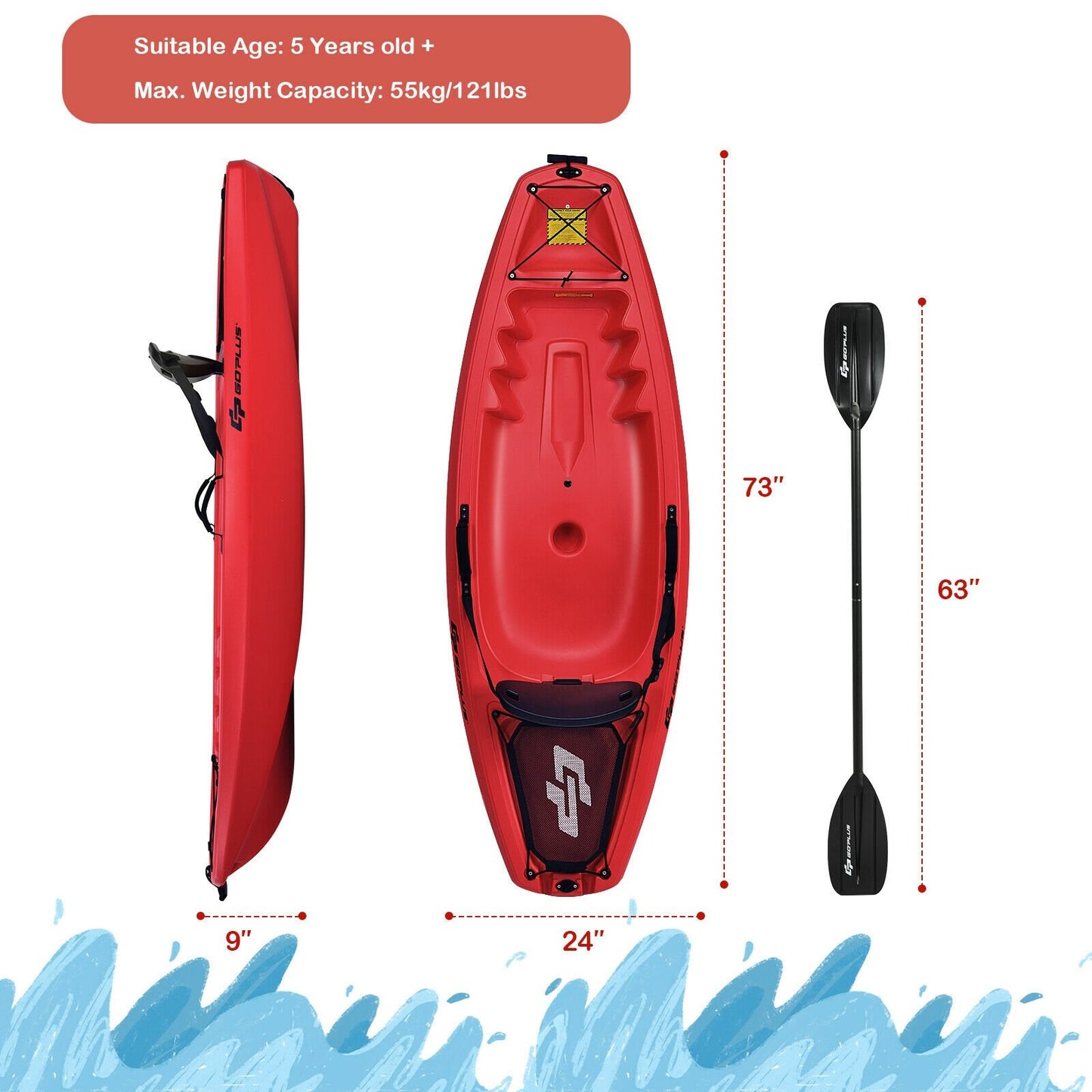 6 Feet Youth Kids Kayak with Bonus Paddle and Folding Backrest for Kid Over 5, Red at Gallery Canada