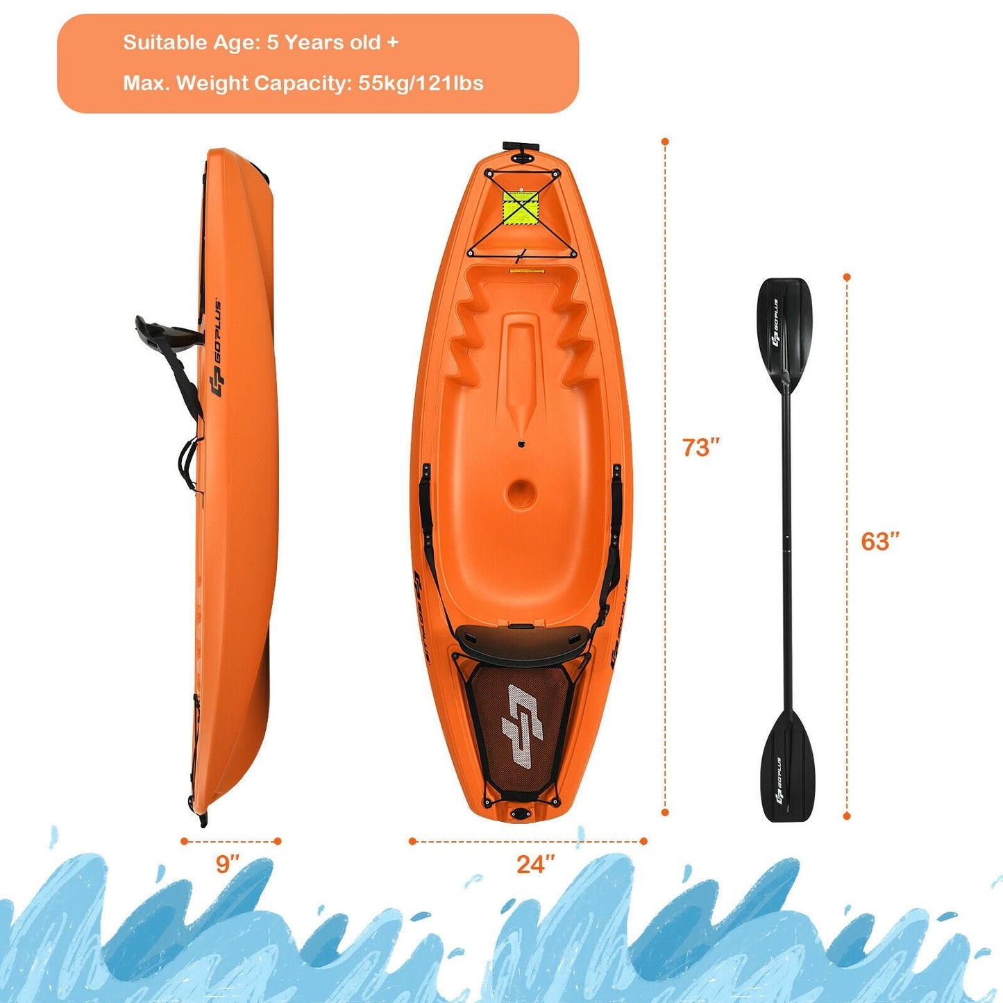 6 Feet Youth Kids Kayak with Bonus Paddle and Folding Backrest for Kid Over 5, Orange at Gallery Canada