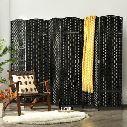 6.5Ft 6-Panel Weave Folding Fiber Room Divider Screen, Black - Gallery Canada