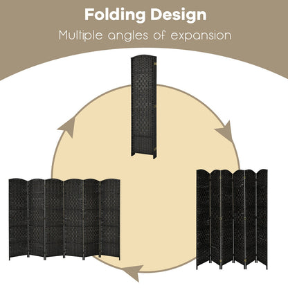 6.5Ft 6-Panel Weave Folding Fiber Room Divider Screen, Black
