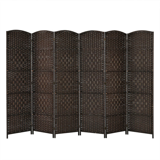6.5Ft 6-Panel Weave Folding Fiber Room Divider Screen, Brown