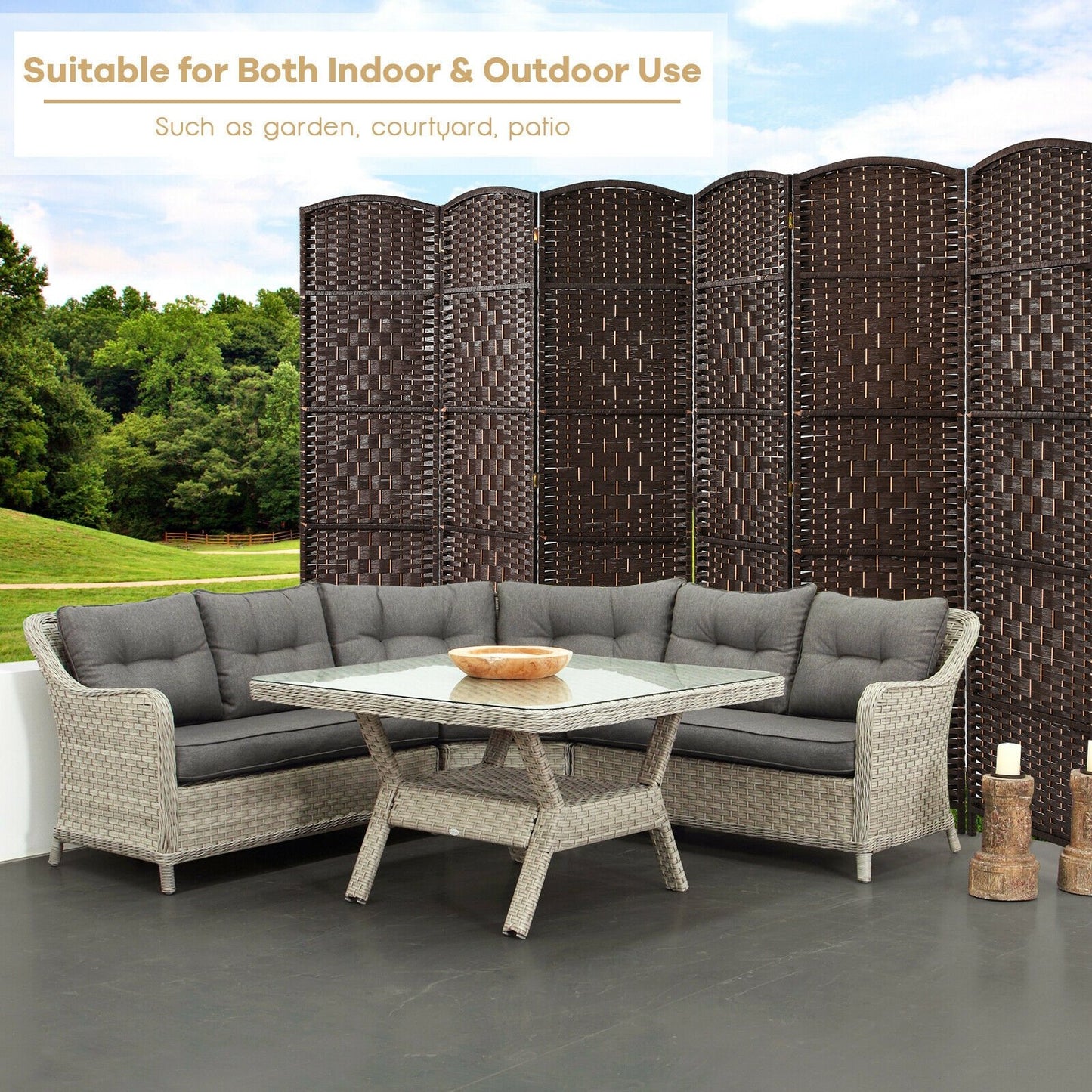 6.5Ft 6-Panel Weave Folding Fiber Room Divider Screen, Brown at Gallery Canada