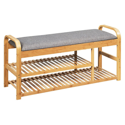 3-Tier Bamboo Shoe Rack Bench with Cushion, Natural