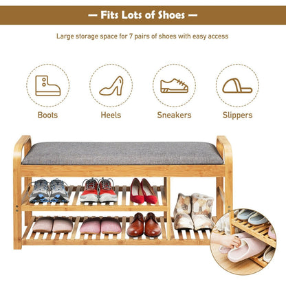 3-Tier Bamboo Shoe Rack Bench with Cushion, Natural at Gallery Canada