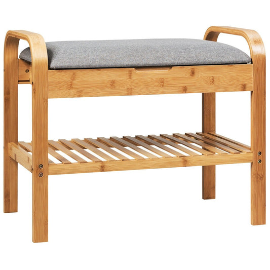 Shoe Rack Bench Bamboo with Storage Shelf , Natural
