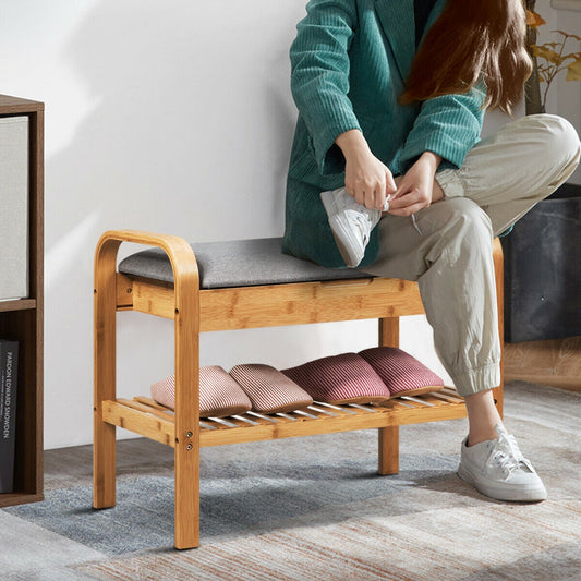 Bamboo Shoe Rack Bench With Storage Shelf, Natural Shoe Racks & Storage Benches Natural at Gallery Canada