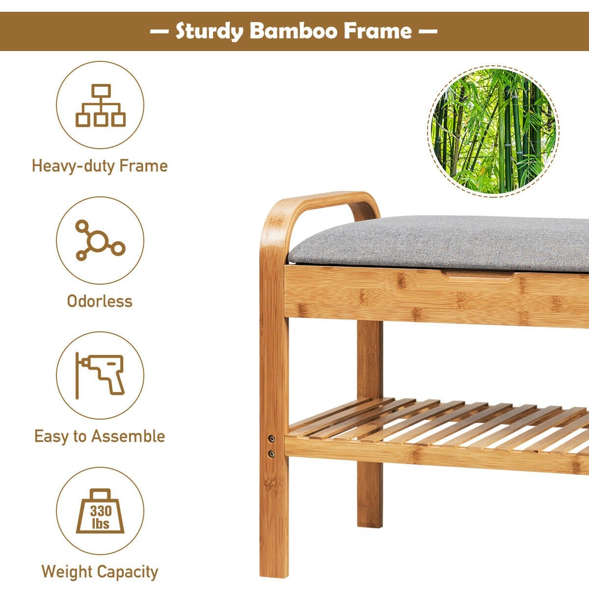 Shoe Rack Bench Bamboo with Storage Shelf , Natural at Gallery Canada