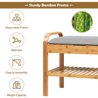 Shoe Rack Bench Bamboo with Storage Shelf , Natural at Gallery Canada