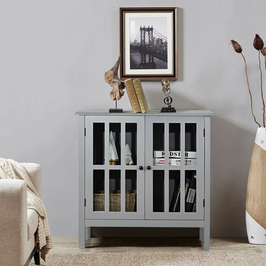Glass Door Sideboard Console Storage Buffet Cabinet, Gray Sideboards Cabinets & Buffets Gray at Gallery Canada