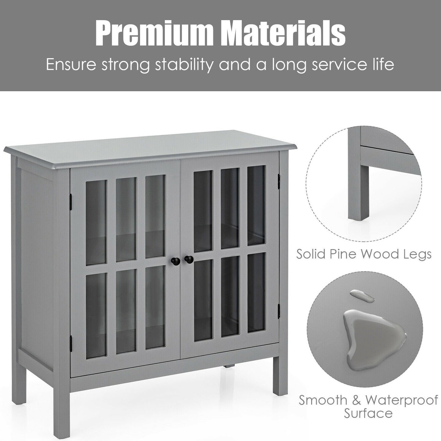 Glass Door Sideboard Console Storage Buffet Cabinet, Gray Sideboards Cabinets & Buffets at Gallery Canada