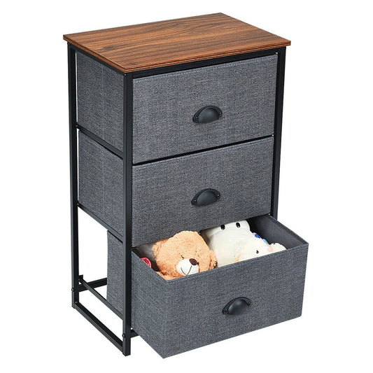 Nightstand Side Table Storage Tower Dresser Chest with 3 Drawers, Black