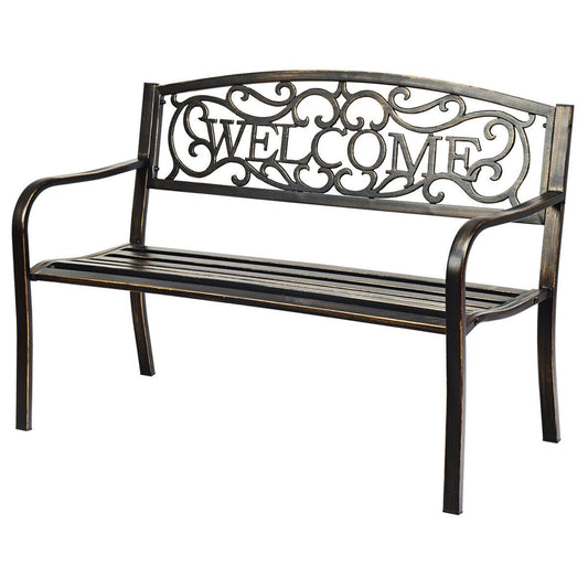 Outdoor Furniture Steel Frame Porch Garden Bench-bronze, Bronze at Gallery Canada