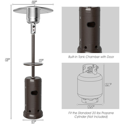 48,000 BTU Standing Outdoor Heater Propane LP Gas Steel with Table and Wheels - Gallery Canada